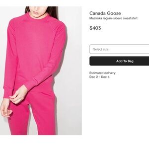 Canada Goose Ladies Pink Muskoka Crewneck Cotton Sweatshirt Pink NWOT SZ XL